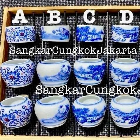 Cepuk Keramik Lukis Burung Sedang Tieumi Kenari Ciblek Ori Cungkok Set 3pcs
