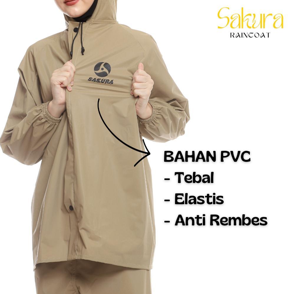 Sonasintya Jas Hujan Pria Wanita Setelan Jaket Celana Dewasa Pvc 0.25 Tebal Elastis Anti Air Sakura 