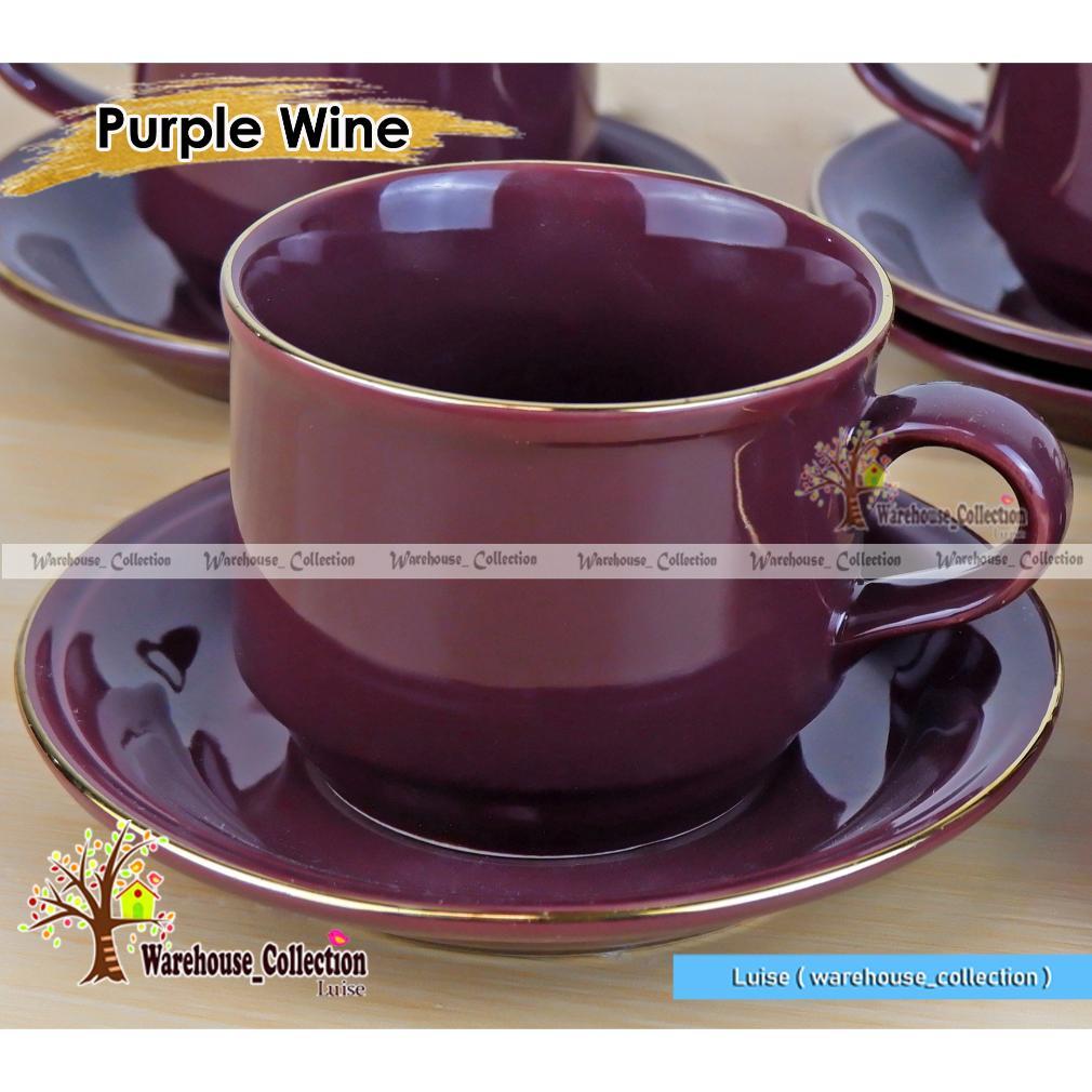 ( Per-Biji) Cangkir Set Warna List Emas // Coffee Set Sango Keramik (1 Cangkir +1 Lepek)// Sango Cup