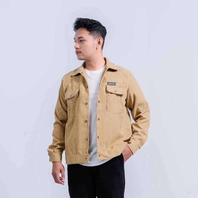 Broguy Jacket Corduroy Stripe Teksture Pria Stylish