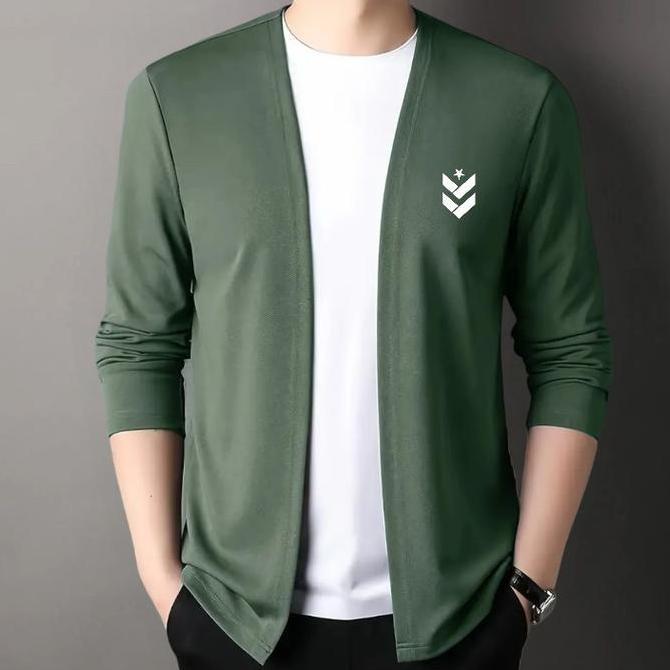 Kaos Lengan Panjang Cardigan V-Neck Atasan Rajut Pria Jahitan Mode Dua Badan Aktif Pakaian Kasual Co