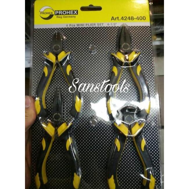 tang mini set 4pcs PROHEX 4,5" kombinasi potong lancip gegep 4248-400
