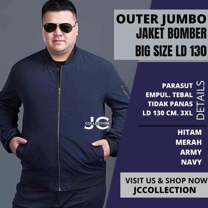 Jaket Bomber Jumbo Pria / Jaket Motor Cowok Bomber Parasut Big Size 3Xl / Jaket Distro Hitam Waterpr