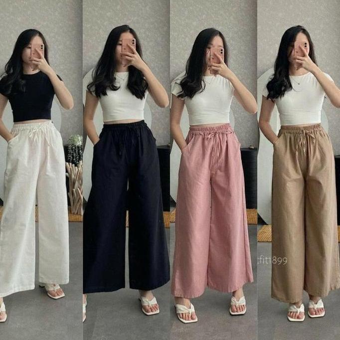 celana kulot linen wanita highwaist/ celana kulot linen premium terkini simpel/ celana basic wanita