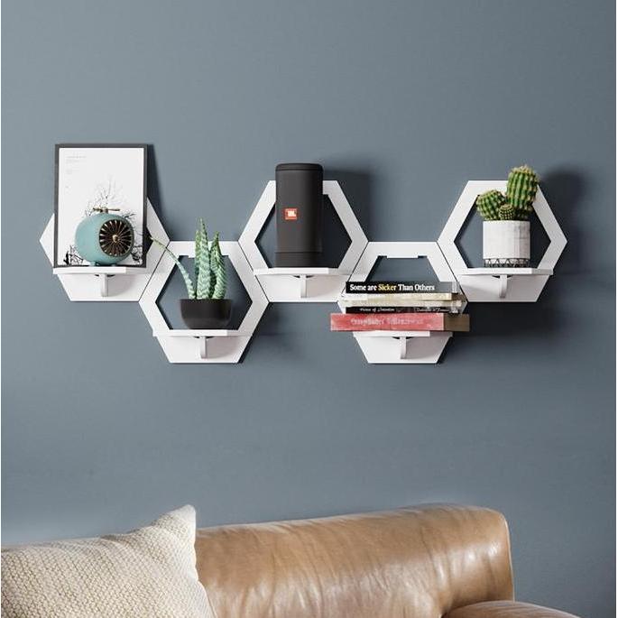Rak Dinding Tempel Hexagonal Minimalis Rak Gantung Kayu
