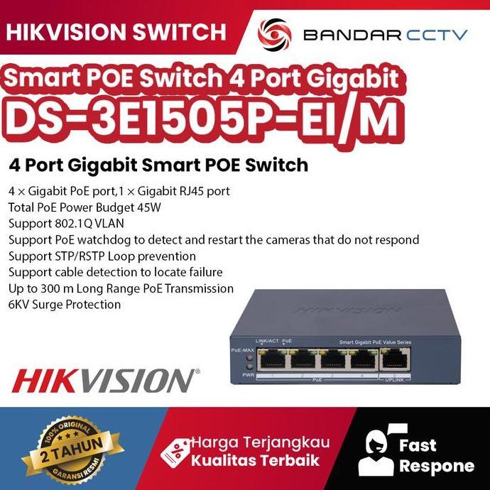 HIKVISION DS-3E1505P-EI/M Smart POE Switch 4 Port Gigabit