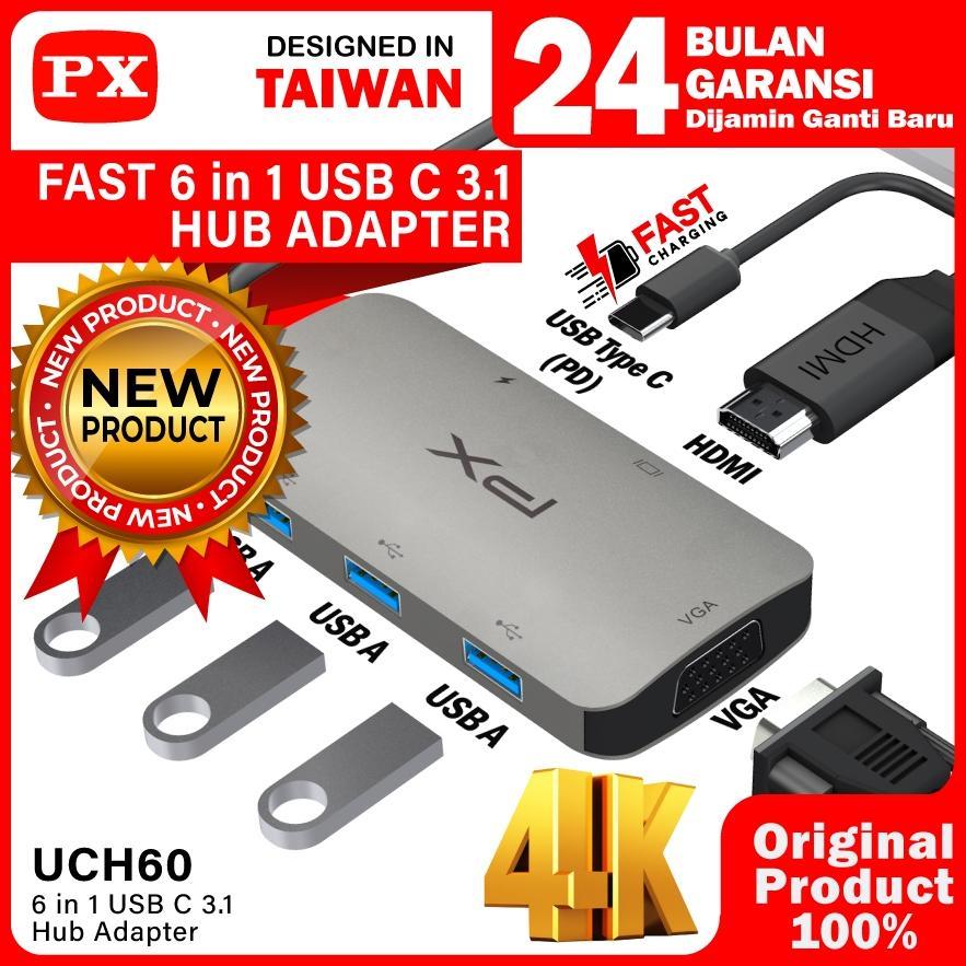 Converter Hub Adapter 6 in 1 Type C 3.1 to HDMI 4K VGA USB PX UCH60
