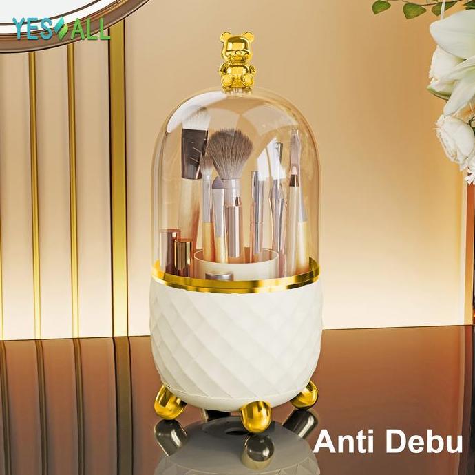 YESALL Kotak Makeup / Organizer Beruang Imut - Rak Kosmetik & Tempat Kuas Putar 360 | Tempat Brush /