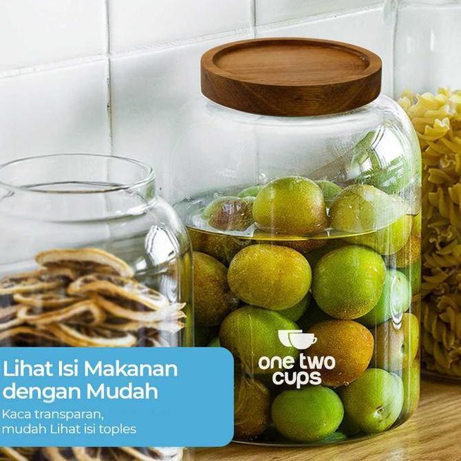 Toples Kaca Kedap Udara Besar Tutup Kayu Unik Fermentasi Asinan