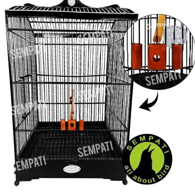 SEMPATI Variasi Sangkar Kotak Kenari Kacer Bahan Kayu Jati Vernish 1 Set isi 5 Aksesoris Sangkar Kan
