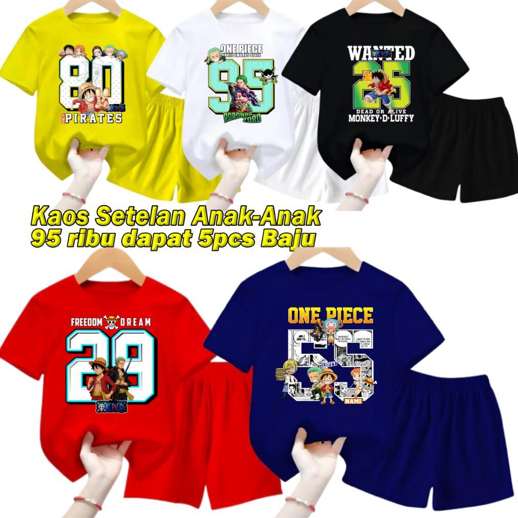 kaos setelan anak-anak 100ribu dapat 5pcs baju- Motif OnePiece
