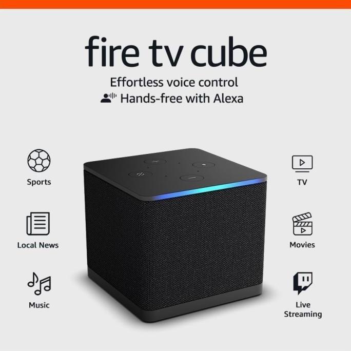 Amazon Fire TV Cube 3rd Gen 2022, Hands-free 4K ultra HD streaming with Alexa, free and live TV, sma