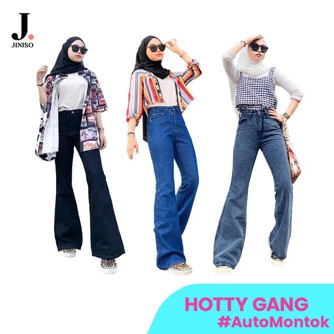 Hotty Gang - Jiniso Cutbray Celana Jeans Wanita Highwaist