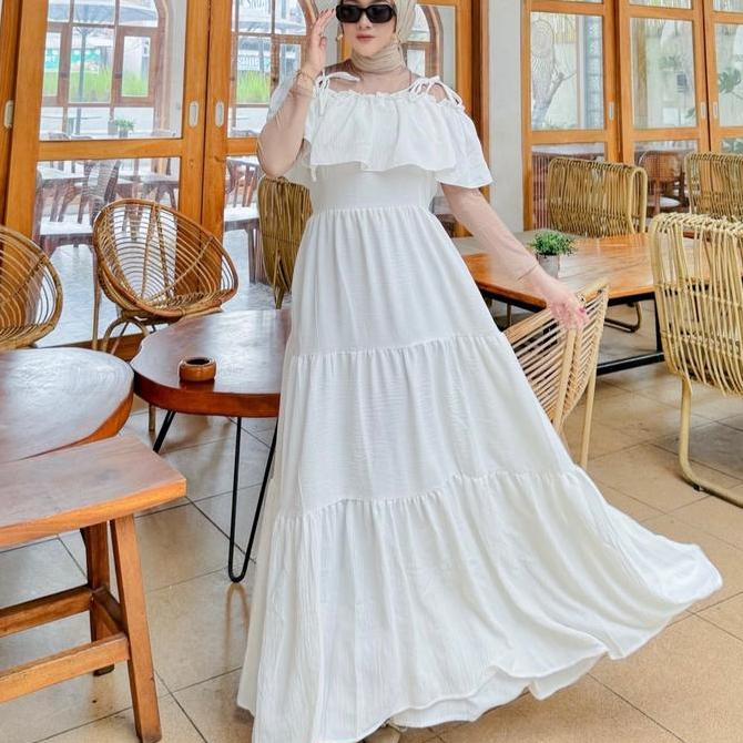 Overall Canda Tali By Haura Wanita Remaja Dewasa Crinkle Dress Panjang Nyaman Rempel