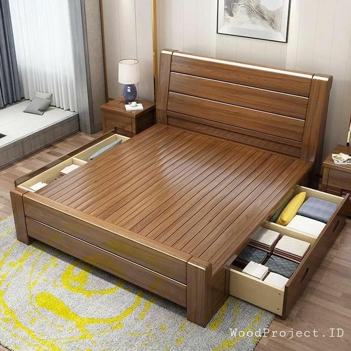 Terlaris Dipan Laci 160X200 Minimalis Kayu Jati Modern