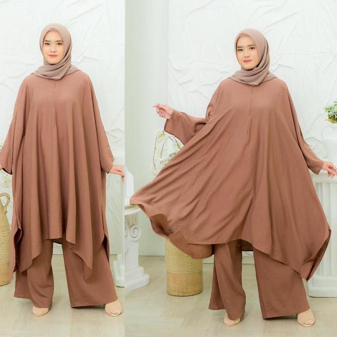 RIFANYHIJAB Hasna Abaya Set Tunik Kulot Polo Linen