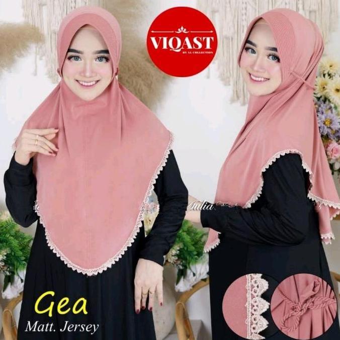 Hijab GEA Jersey Premium Jilbab Bergo Renda kerudung menutup dada