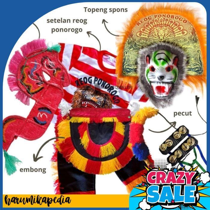 New Paket Setelan Reog Ponorogo|Lengkap Kostum Jaranan Anak|Set Lengkap Reog Anak|Jaran Pecut Topeng