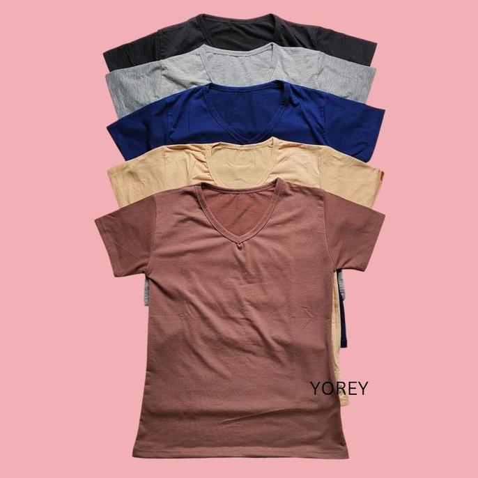 DS97 - 5 PCS Kaos V Lengan PendekKaos Leher V Manset Baju Dalaman Kaos Wanita Pendek Inner Lengan Pe