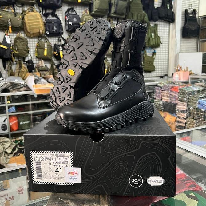 Sepatu   Tactical   Combat Boots PDL Tali Putar Parabellum Boa - HOPLITE Shoes Black