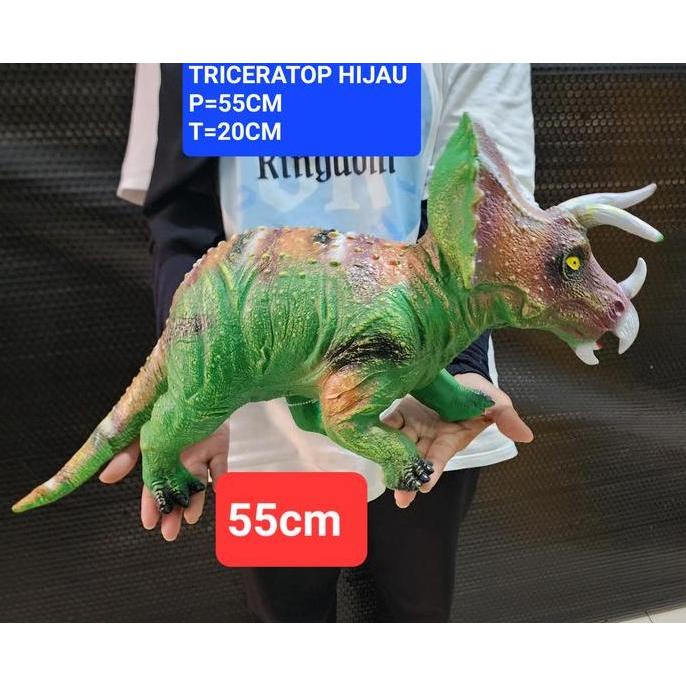 MAINAN DINOSAURUS TRICERATOP JUMBO HIJAU MUDA BONEKA DINOSAURUS