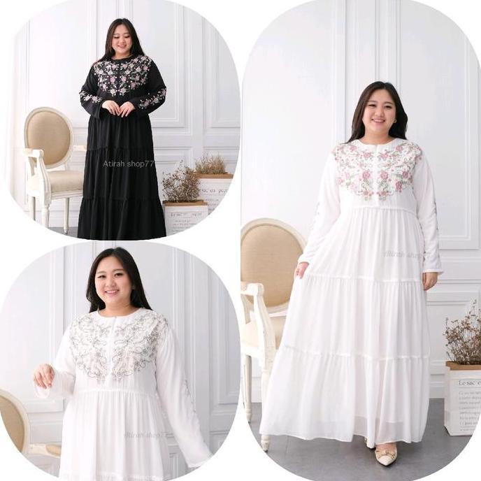 gamis putih jumbo wanita Ld125cm bordir Terlaris