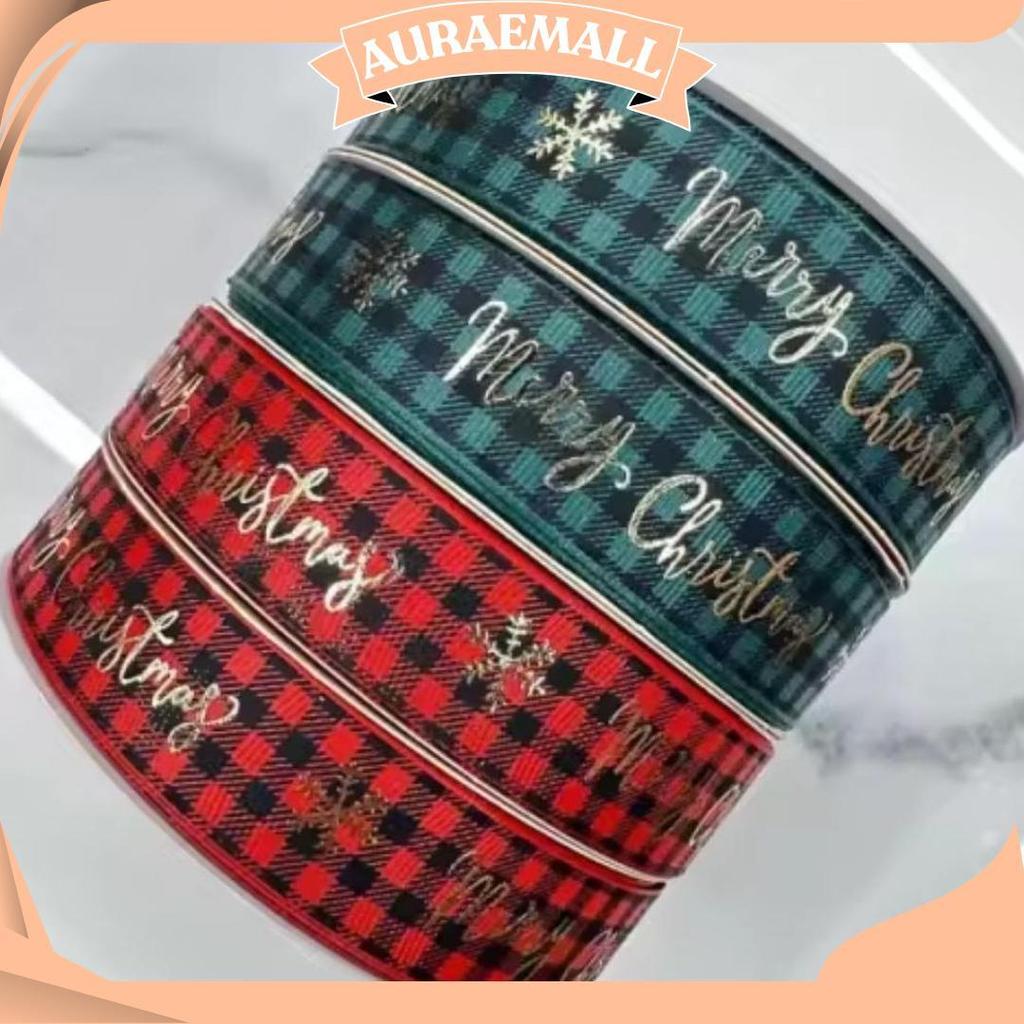 1 Roll Pita Grosgrain Motif Christmast Ribbon Pita Natal Warna Hijau Merah Pita Hampers Dekorasi Nat