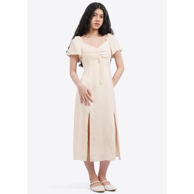 COLORBOX Puff Sleeves Midi Dress I-DDWKEY125C138 Ecru