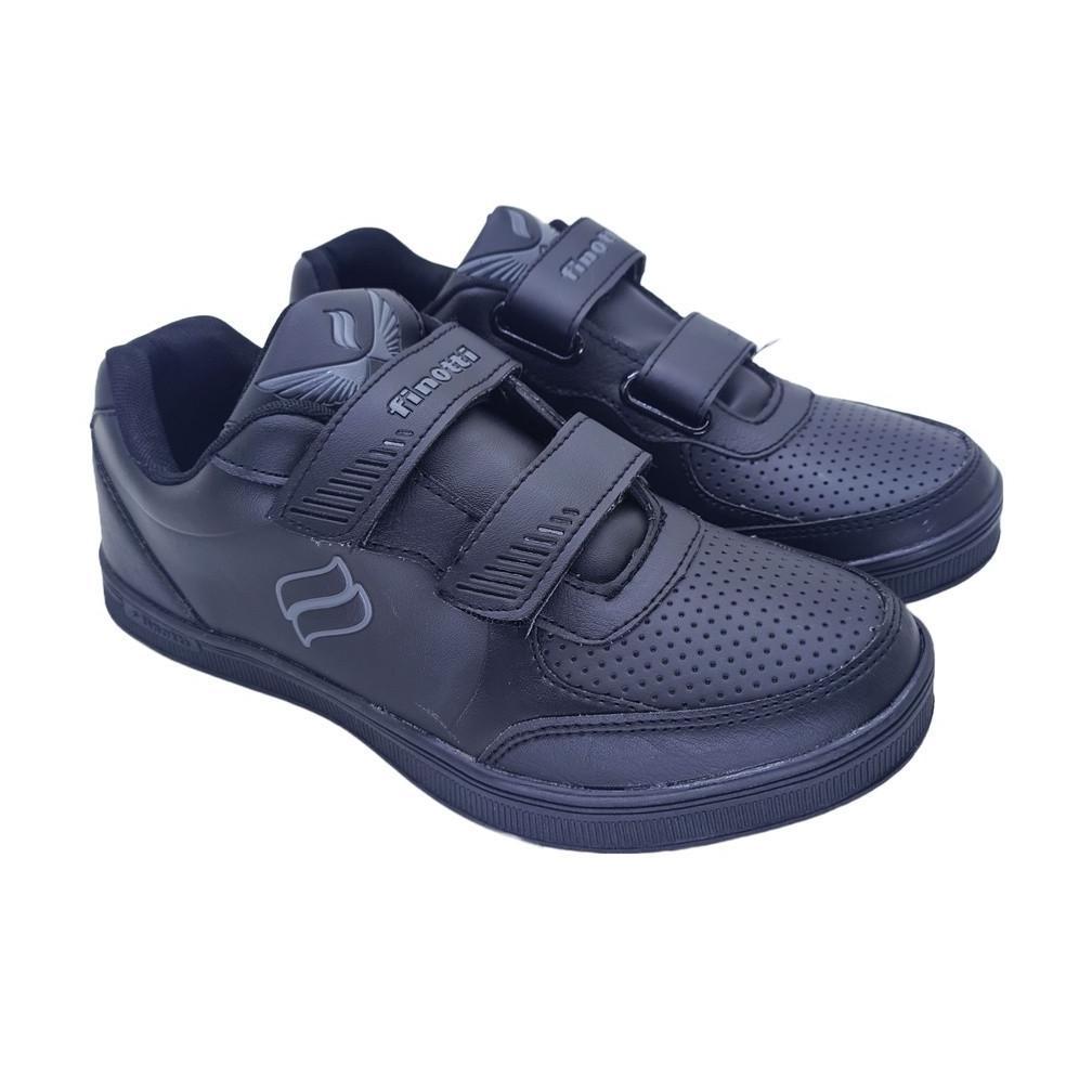 FINOTTI SATURNUS 03 REMAJA / SEPATU SEKOLAH PEREKAT PRIA WANITA / Sneakers Kekinian Hitam Polos