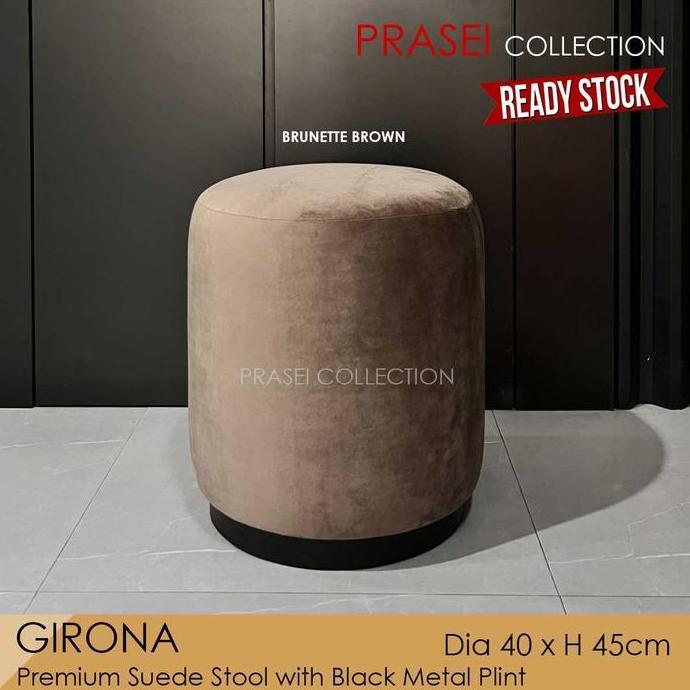 GIRONA - Premium Suede Stool Pouffe Ottoman Kursi Bulat Bludru