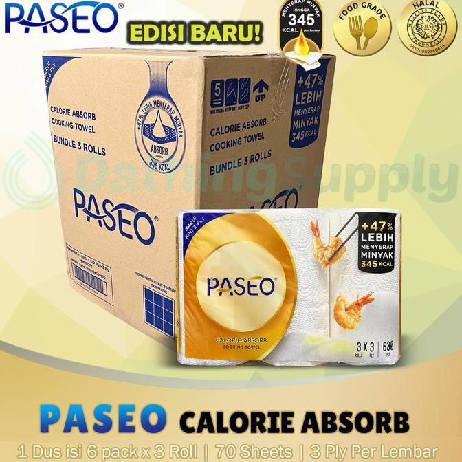 ( GROSIR 1 DUS ) Tissue Paseo Kitchen Towel Calorie Absorb 3 Roll / Tisu Masak Serap Minyak isi 6 PA