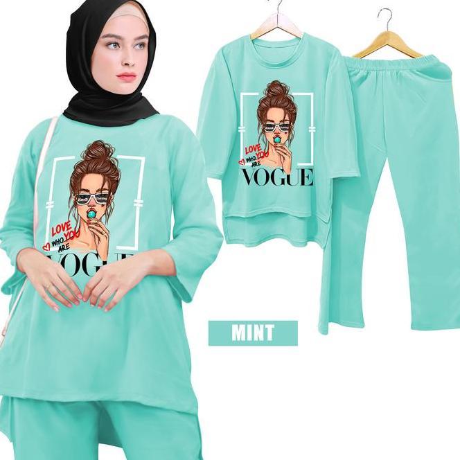 Setelan Dewasa Setcel Vogue Loli, Setelan Dewasa Slebew Cetak Dtf, Setelan Kaos Dewasa Terbaru Dan T