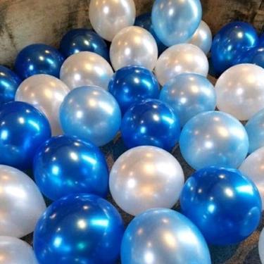 GROSIR {isi 100 pcs} Balon metalik BIRU TUA BIRU MUDA PUTIH / Balon latex / Balon Metalik 12 inch / 