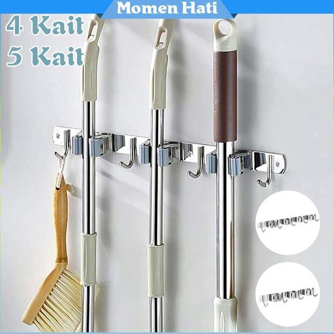 SHISHIO Rak Sapu Pel Stainless Steel Mop Holder Penjepit Gantungan Sapu Tempat Gantungan Sapu Pel Di