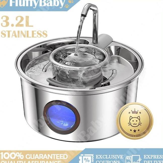 3.2L Water Fountain Kucing Stainless Tempat Minum Kucing Otomatis Water Fountain Kucing Water Dispen
