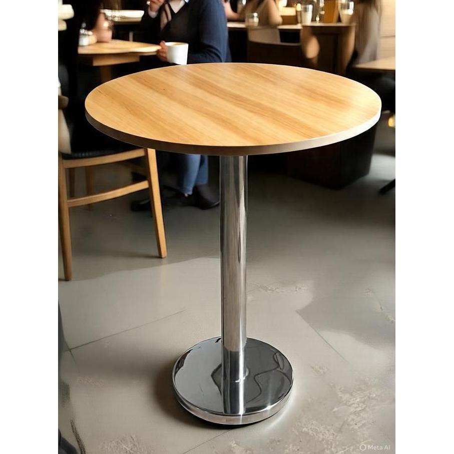 Meja Bulat Cafe Minimalis 60Cm Meja Makan Bulat Kayu Kaki Stainless Furniture Bundar