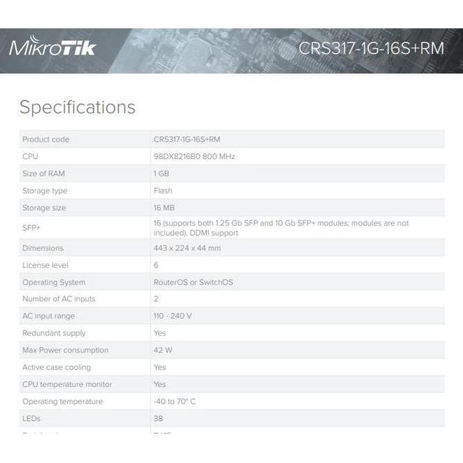 MikroTik CRS 317 1G 16S+ RM CRS317-1G-16S+RM