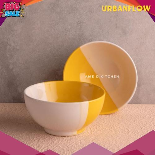 Unik Mangkok Sup Bijian Keramik Ramen Two Tone Kuning