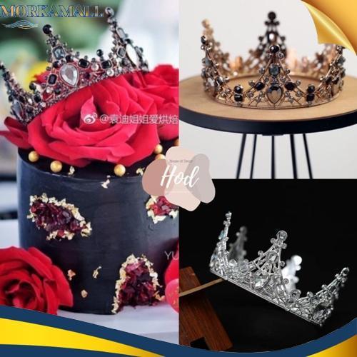 Cod Topper Bold Crown Black Silver Dark Gold Hiasan Birthday Cake Tiara Hitam Mahkota Kristal Warna 