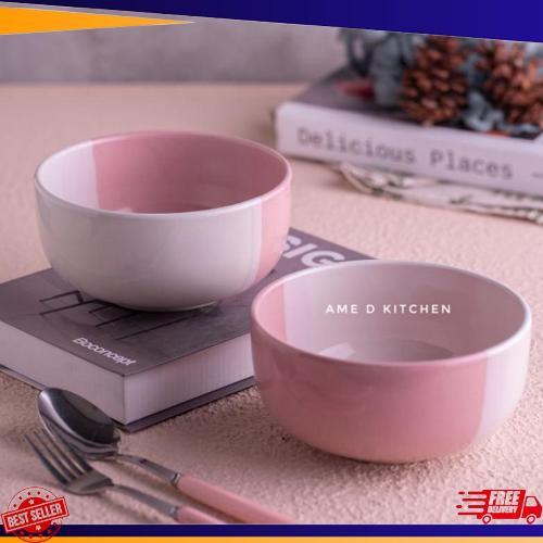 Cod Mangkok Sup Bulat Keramik Two Tone Pink