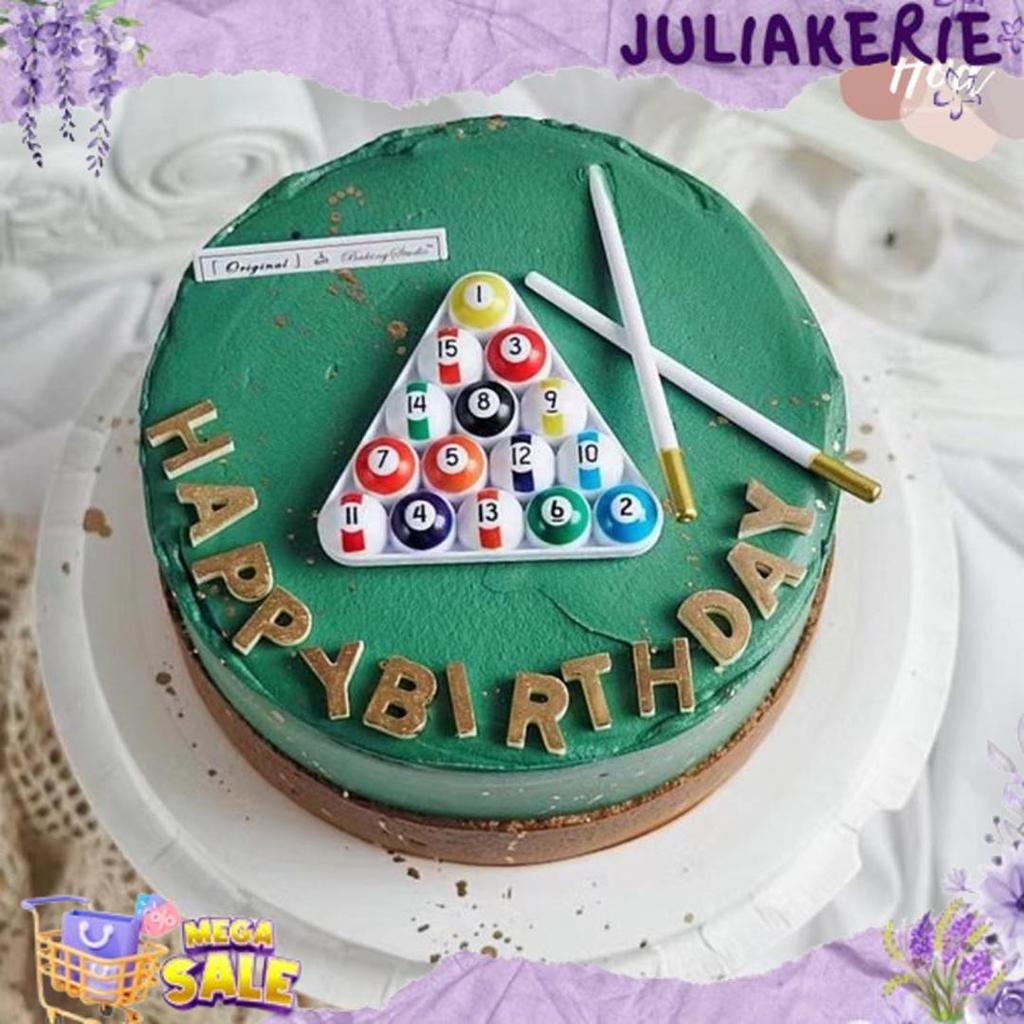 Grosir Topper Billiard Bola Sodok Dan Tongkat Biliar Hiasan Ulang Tahun Kue Ultah Biliard Set