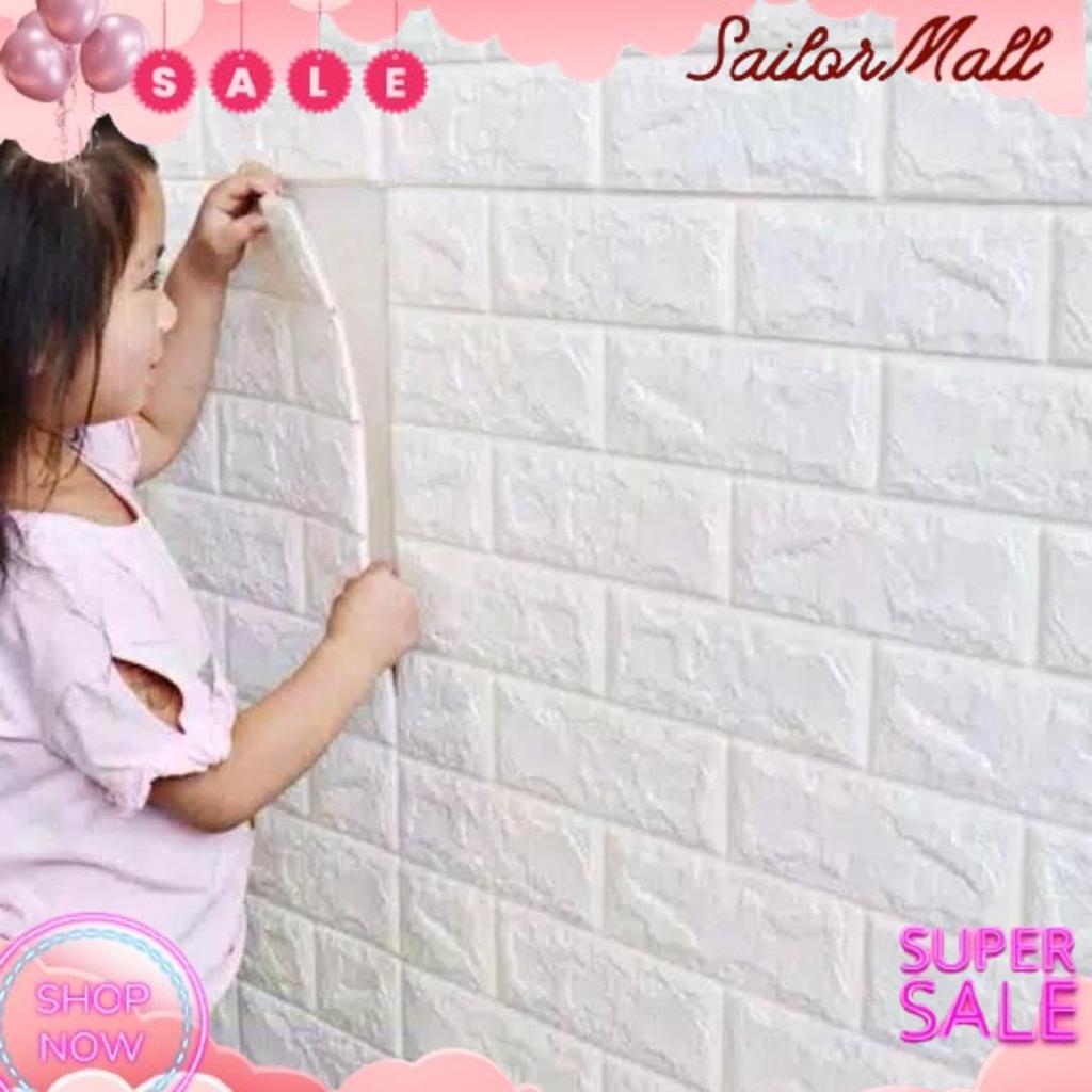 New Walpaper Dinding 3D Foam Motif Batu Bata 70X77Cm