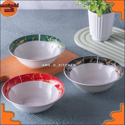 New Mangkok Bijian Keramik 7" Motif Marble Emas