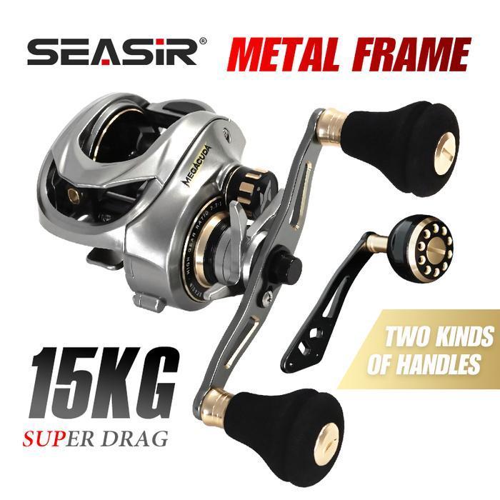 Seasir Megacuda Reel Pancing Casting Umpan, Rangka Aluminium Logam Kiri/Kanan + Sisi Karbon Gagang G