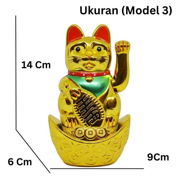 Daymousee - Pajangan Kucing Hoki Tenaga Baterai - Keberuntungan Tinggi Emas 12-16Cm