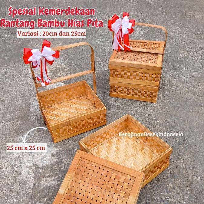 ((((()paling dicari] Rantang Bambu 2 Susun PITA KEMERDEKAAN Keranjang Hampers Bambu 25cmTenong cater
