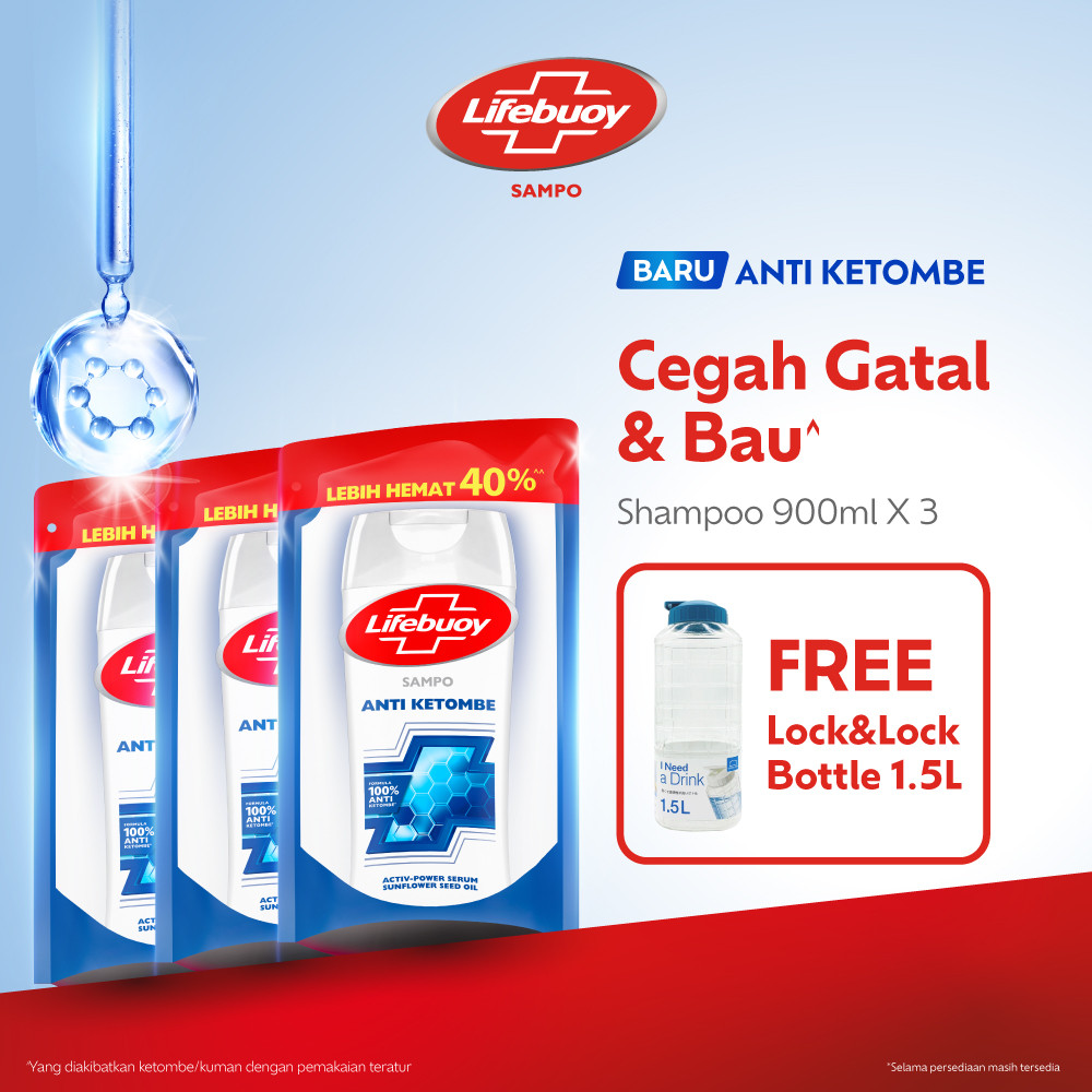 Lifebuoy Shampoo Anti Ketombe, Anti Dandruff Lawan Kuman Penyebab Ketombe - Cegah Gatal & Bau 900ml 
