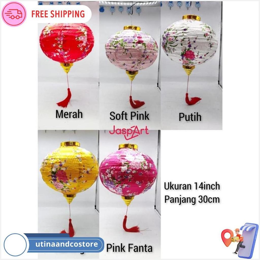 Lampion Imlek Lampion Bulat Motif Bunga Bahan Satin Premium Dekorasi Imlek Sangjit Cod