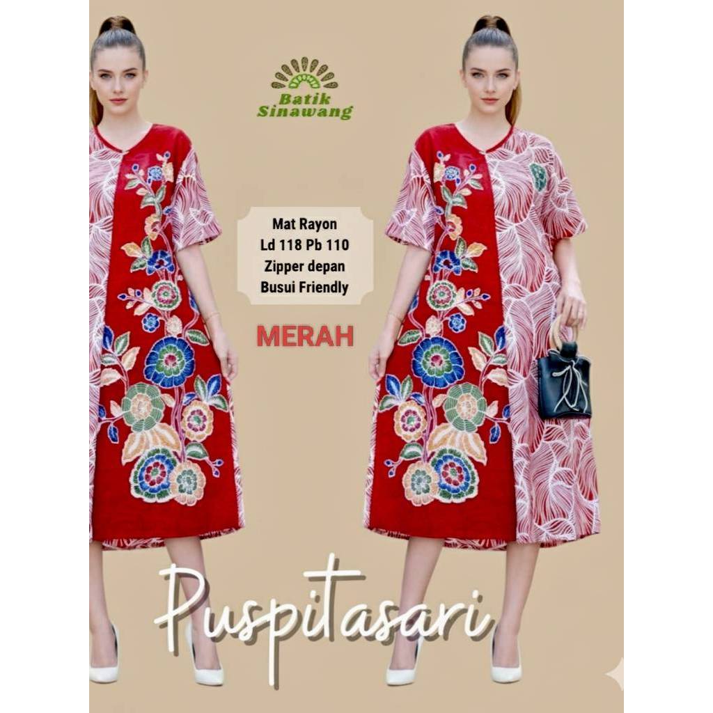 Pakaian Wanita Baju Tidur Daster Batik Klok/Payung Puspitasari Amarillis Zipper Depan Busui Freindly