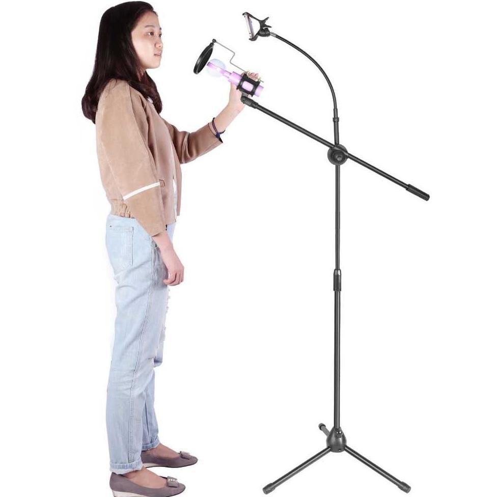 STAND MIC PLUS SMARTPHONE  HOLDER MICROPHONE CONDENSER HOLD 360 HP POD BERDIRI RECORDING BERNYANYI